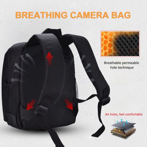 Sac a dos rembourre pour appareil photo reflex numerique, etanche, resistant aux chocs et a l'usure (orange)