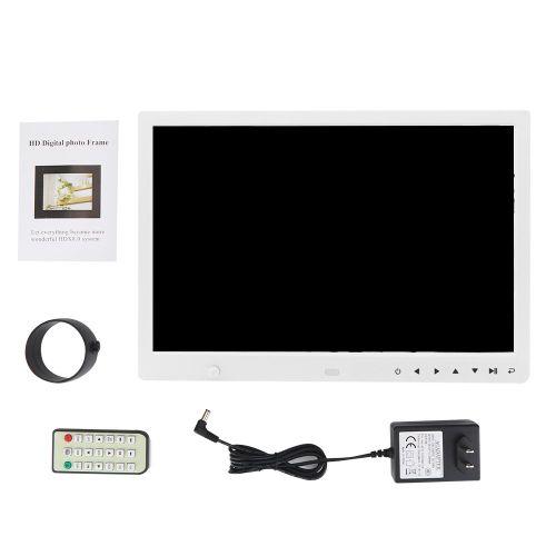 Cadre photo numerique tactile avec ecran HD de 15 pouces et lecteur MP3/4 (prise americaine blanche 110-240 V)