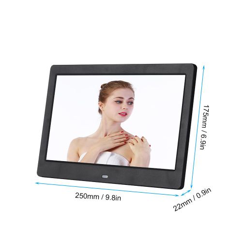 Cadre photo numerique HD 10"" 1024 x 600, reveil, lecteur de musique et de films (noir, prise AU)