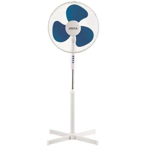 VENTILATEUR AVEC PIED BLEU ET BLANC.