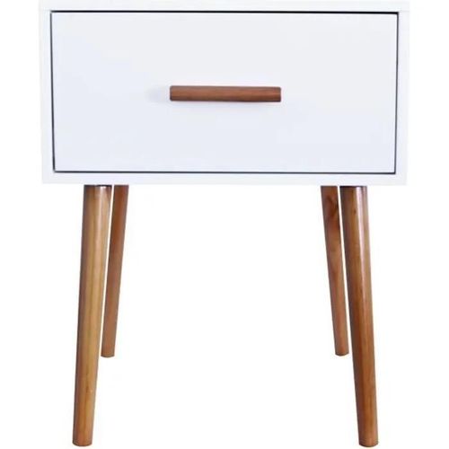 Table De Chevet - Maison Maligne - Style Scandinave - Blanc - 40x40x50cm.