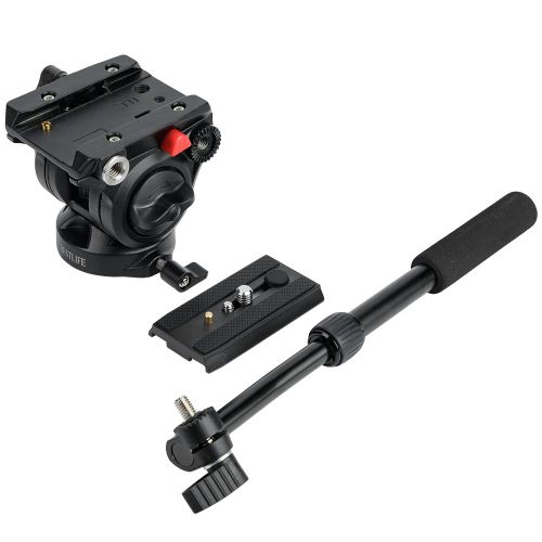Tete de trepied pour camescope, tete panoramique/inclinable a glissement fluide avec plaque a degagement rapide