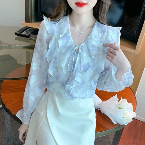 Chemise En Mousseline À Manches Longues Et Volants Pour Femme Au Printemps Avec Un Design De Niche