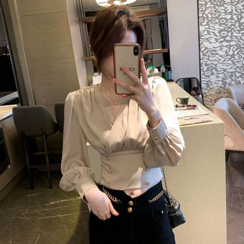 Hauts Rouges Haut De Gamme Pour Femmes, Design Court, Chemise En Mousseline Taille Fine