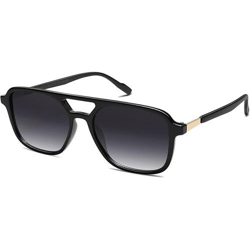 Lunettes De Soleil Aviateur Rétro Pour Femmes Et Hommes, Lunettes De Soleil Rectangulaires Tendance Pour Femmes Et Hommes, Monture Noire/Verres Gris Dégradés