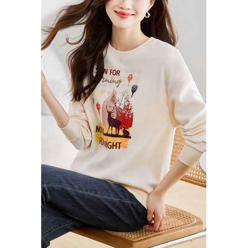 Sweat-Shirt À Capuche À Manches Longues Et Col Rond Abricot Pour Femme
