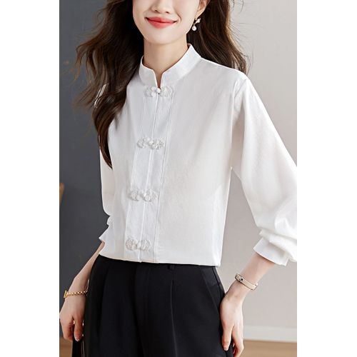 Chemise Ample Boutonnée À Manches Longues Pour Femme, Style Rétro, En Mousseline De Soie