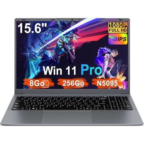 CHECARZHN--NO1-Ordinateur Portable 15.6 Pouces Celeron N5095(Jusqu'À 2,9 Ghz) Win11 Pro 8Go Ram 256Go Ssd Extension1To 5G Wifi Fhd Pc Portable Avec Souris Sans Fil Qwerty Clavier Avec Azerty Membrane