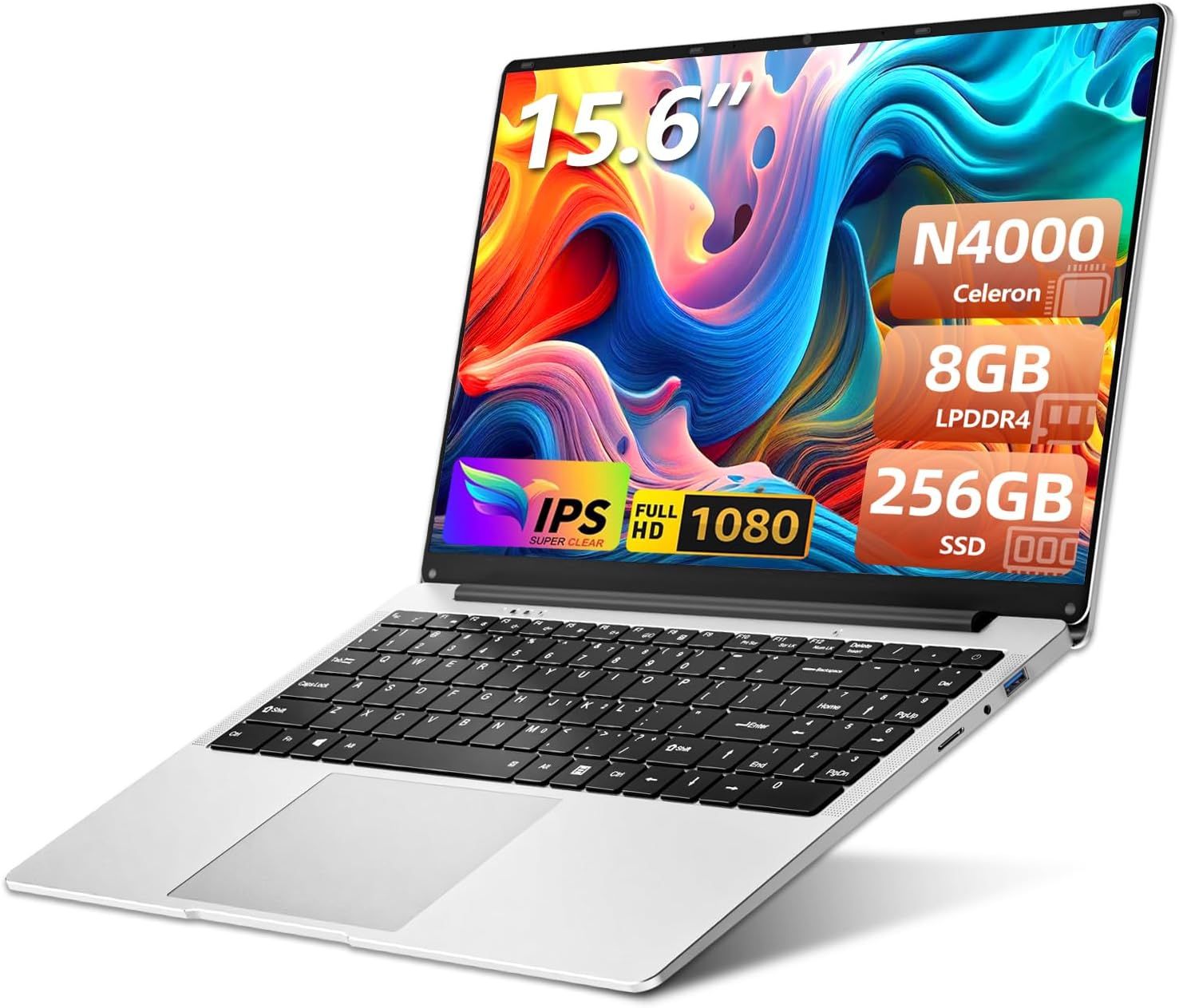 CHECARZHN--NO1-Ordinateur Portable 15,6 Pouces Celeron N4000, Pc Portable 8 Go Ram Lpddr4 Ssd 256 Go Full Hd 1920 X 1080, Laptop Avec Usb 3.0, Wi-Fi, Mini Hdmi, Bluetooth 4.2, Pr En Charge De L'Exten