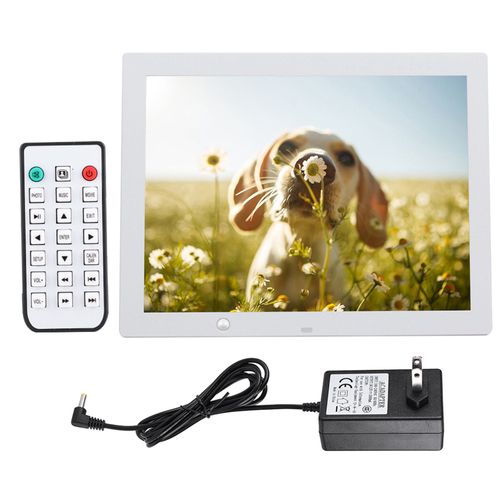 Cadre photo numerique multifonction HD 15 pouces avec detection de mouvement et lecteur de musique et de films (blanc US)