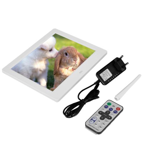 Cadre photo numerique 8 pouces 16:9 800 x 600 HD avec lecteur de musique et video (prise UE blanche)