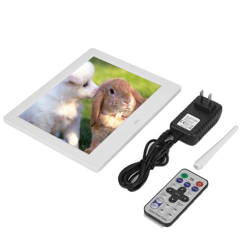 Cadre photo numerique 8 pouces 16:9 800 x 600 HD avec lecteur de musique et video (prise americaine blanche)
