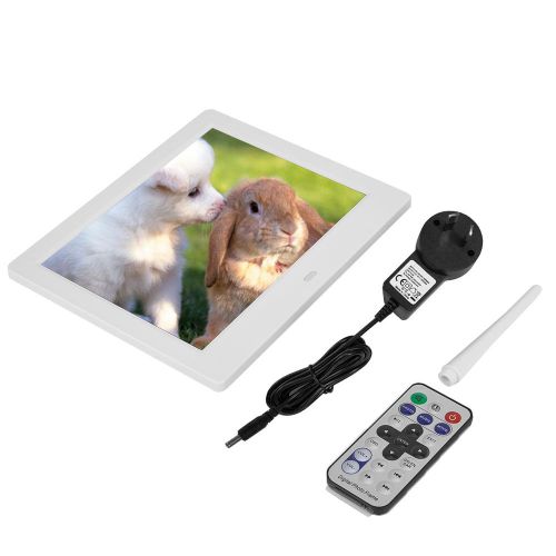 Cadre photo numerique 8 pouces 16:9 800 x 600 HD avec lecteur de musique et video (prise AU blanche)