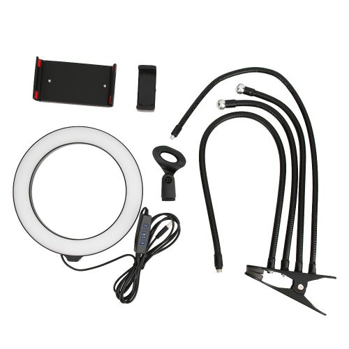 Anneau lumineux universel reglable pour selfie avec support, clip pour telephone et support pour micro pour diffusion en direct