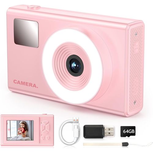 CHECARZHN--NO1-Appareil Photo Numérique Compact Avec Carte 64Gb, Cadeau Pour Garçons, Filles Et Adolescents, 4K Appareil Photo Enfant 48Mp Hd, 16X Digital Zoom, Avec Lumière D'Appoint