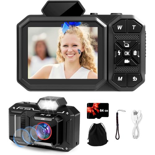 CHECARZHN--NO1-Appareil Photo Numérique, 4K Camera Vlog Avec Carte De 64 Go, Autofocus 48Mp, Zoom 12X, Appareil Photo Compact, Flash Et Anti-Vibrations, Digital Camera Pour Adulte Étudiant Et Adolesc