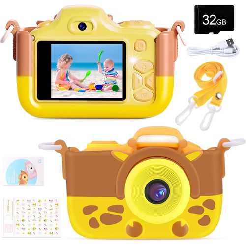CHECARZHN--NO1-Appareil Photo Enfant, 2 Pouces Caméra Pour Enfants, Hd 1080P Appareil Photo Numérique Pour Enfants + 16 Mp + 32Gb Sd Carte Jouet Enfant 3 À 12 Ans Adeaux De Noël/Anniversaire (Jaune)