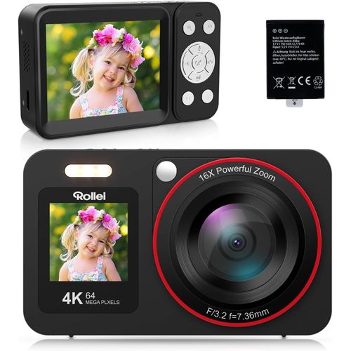 CHECARZHN--NO1-Appareil Photo Numérique Compact , Compactline 64 Dual Screen Appareil Photo 64Mp 4K Avec Double Écran Caméra Digitale Avec Zoom 18X Pour Enfants Débutants Noir, Appareil-Photo-Numériq