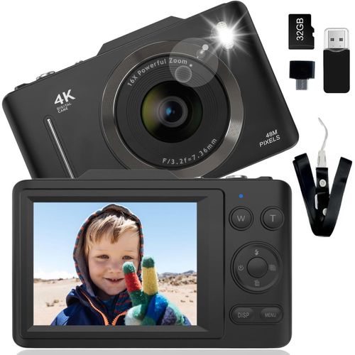 CHECARZHN--NO1-Appareil Photo Numérique Compact 48 Mp 1080P Avec Flash, Autofocus Anti-Secousses, Appareil Photo Portable Pour Enfants Débutants Avec Carte Mémoire De 32 Go