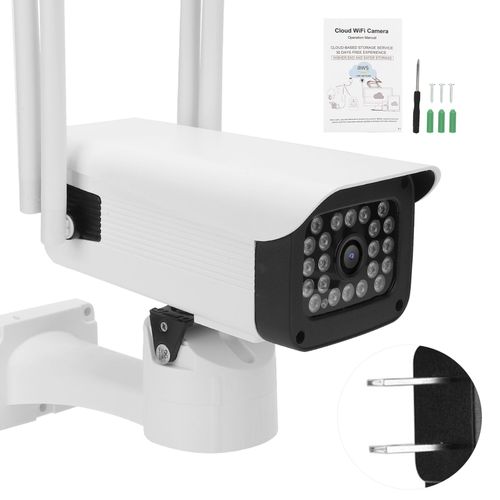 Camera de securite 1080p, 22 lumieres, detection de mouvement, interphone bidirectionnel, vision nocturne, prise US 100-240 V