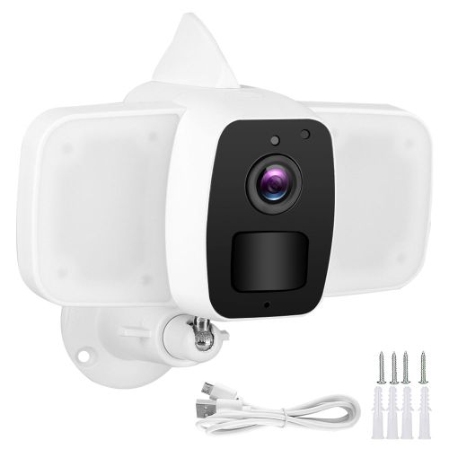 Camera De Surveillance Wifi 1080p Avec Projecteur, Vision Nocturne Pir, Etancheite Ip65, Pour La Securite De La Maison Et Du Jardin, Compatible Avec Tuya