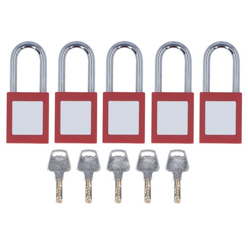 Lot de 5 cadenas de verrouillage et d'etiquetage en nylon chrome avec etiquette inscriptible pour l'industrie 38 mm
