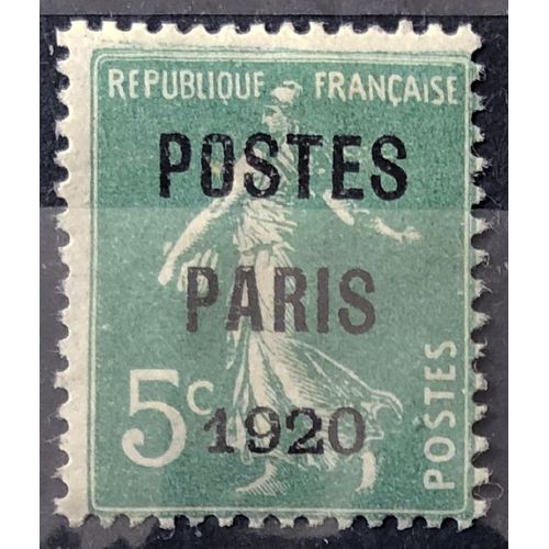 Préoblitéré Semeuse 5c Vert "Postes Paris 1920" (Très Joli N° 24) Obl - France Année 1920 - Brn83 - N33751