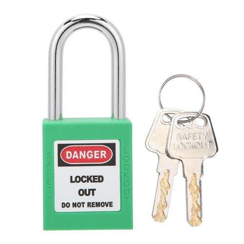 Cadenas de securite isolant industriel 38 mm, en plastique, nylon PA, acier, pour produits chimiques, energie electrique, nucleaire (vert)