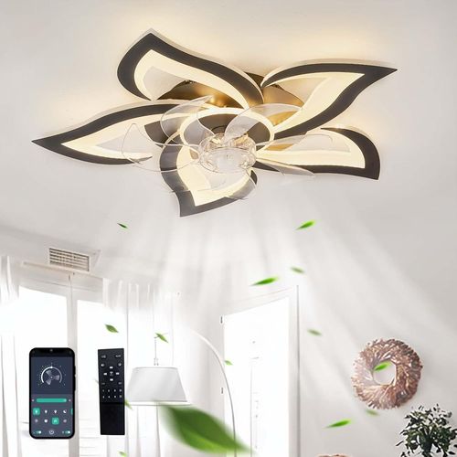 Checarzhn--No1-Ventilateur Plafond Avec Lumiere Design Moderne Silencieux Dimmable Led Lustre Ventilateur Dc Réversible 6 Vitesses Plafonnier Ventilateur Et Télécommande Pour Chambre Salon-Black