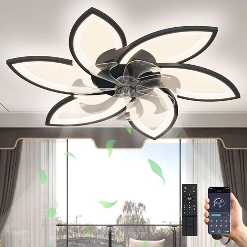 CHECARZHN--NO1-Ventilateur De Plafond Led Avec Lumière,Lustre 66W Dimmable Avec Ventilateur,Ventilateur De Plafond Réversible Silencieux Avec Lumière, Pour Salon Chambre Salle À Manger Schwarz,6 Köpf