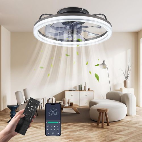 CHECARZHN--NO1-Ventilateur De Plafond,Ventilateur Plafond Avec Lumiere Silencieux, Silencieux Ventilateur 6 Vitesses De Ventilateur, Intensité Variable, 3 Couleurs Pour Toutes Les Saisons 50Cm