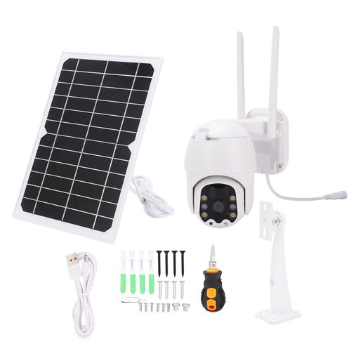 Camera de securite WiFi 1080P HD avec panneau solaire, vision nocturne couleur, etancheite IP66, detection de mouvement PIR, alarme