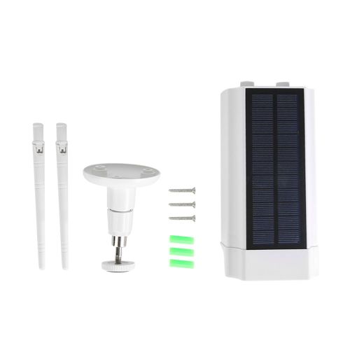 Lampe LED solaire avec detecteur de mouvement PIR, fausse camera factice de securite exterieure, blanche