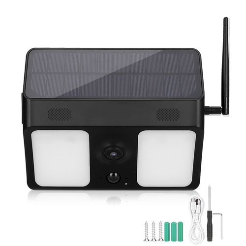 Camera exterieure solaire etanche 1080p HD Wi-Fi, vision nocturne infrarouge, interphone vocal bidirectionnel, systeme de surveillance noir