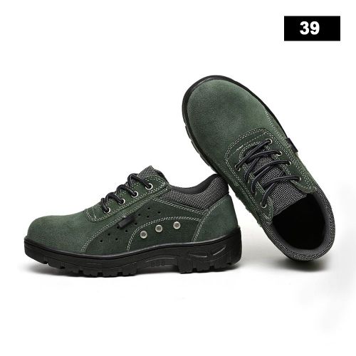 Chaussures De Securite Legeres En Cuir De Vache Fendu Avec Embout En Acier Pour Le Travail Industriel 39