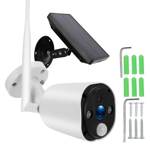 Camera Bullet WiFi 1080P a energie solaire, vision nocturne, securite exterieure, CCTV avec panneau solaire 2 W