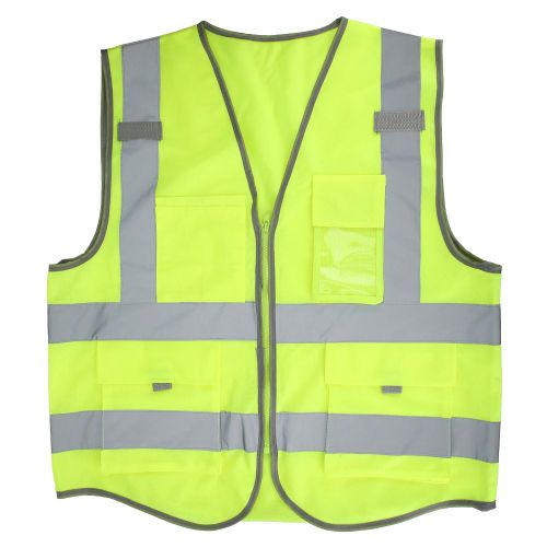 Gilet reflechissant vert fluorescent, gilet de securite pour le travail de nuit et la course a pied avec fermeture eclair, vert fluorescent