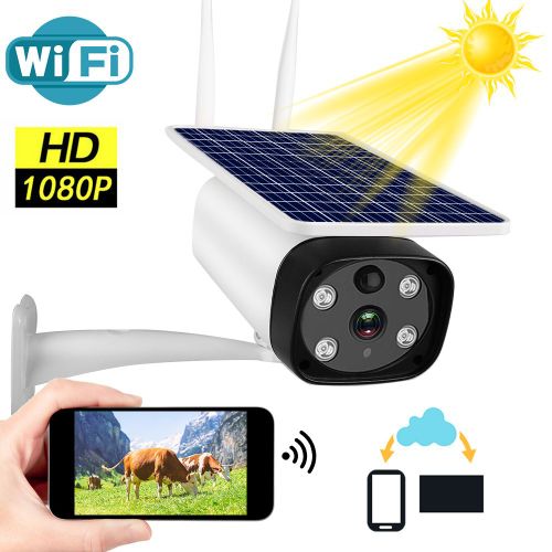 Camera de securite Bullet 1080P couleur avec interphone et panneau solaire 5W, etanche IP67