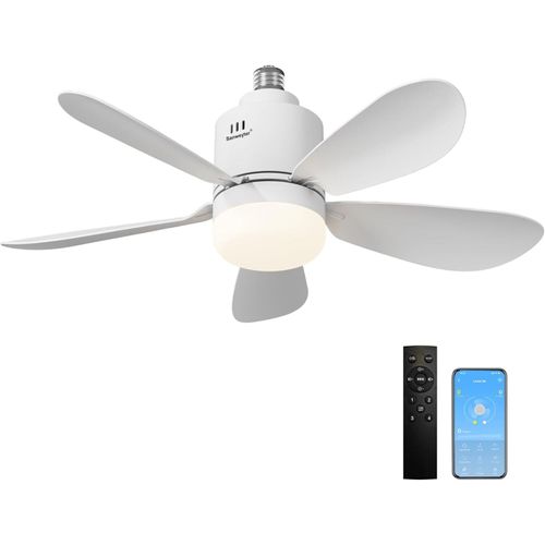 Ventilateur de Plafond avec Lumière et Telecommande, 53cm LED Lampe Ventilateur Plafond Dimmable avec APP 24W E27 Lampe Intégrée, 5 Pales, 4 Vitesses, Silencieux, pour Salon-Ouragan X