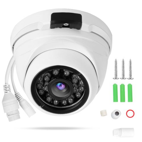 Camera IP dome metallique 720p 1MP, etanche, pour interieur et exterieur, vision nocturne infrarouge