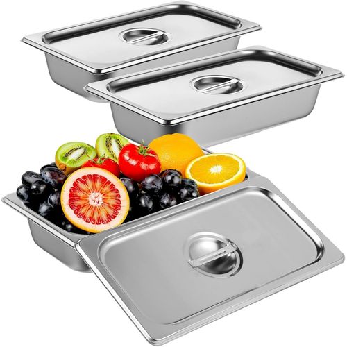 Checarzhn--No1-Lot De 3 Boîtes De Rangement À Pain En Acier Inoxydable Avec Couvercle - 12,8 X 6,9 X 2,6 Pouces - Pour Fruits Et Légumes - Boîtes Alimentaires Pour Côtelettes De Poisson Et Côtelettes