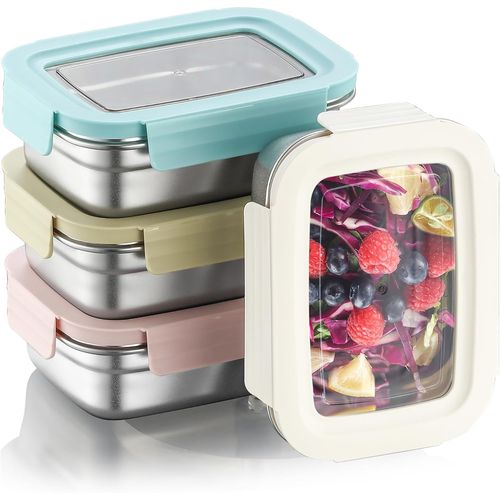 Checarzhn--No1-Lot De 4 Boîtes De Rangement En Acier Inoxydable Avec Couvercles ¿ Boîtes Alimentaires Empilables Pour La Cuisine Et Le Garde-Manger, Étanches, Réutilisables Pour Enfants Et Adultes, 6