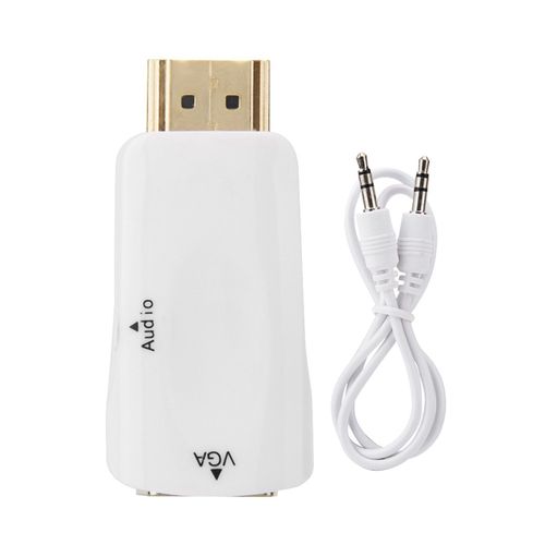 Adaptateur convertisseur video portable Mini HDMI vers VGA HD avec cable audio 3,5 mm (blanc)