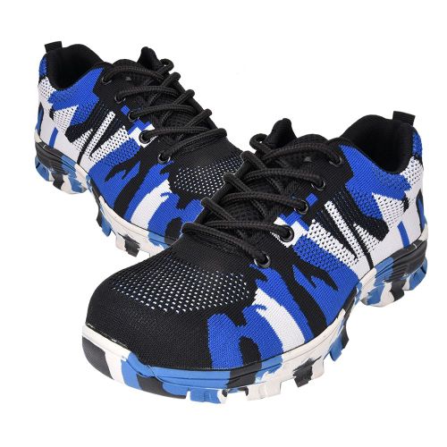 Chaussures De Securite Camouflage Pour Homme, Bottes De Travail Anti-Perforation A Embout D'acier (Bleu Camouflage, Pointure 38)