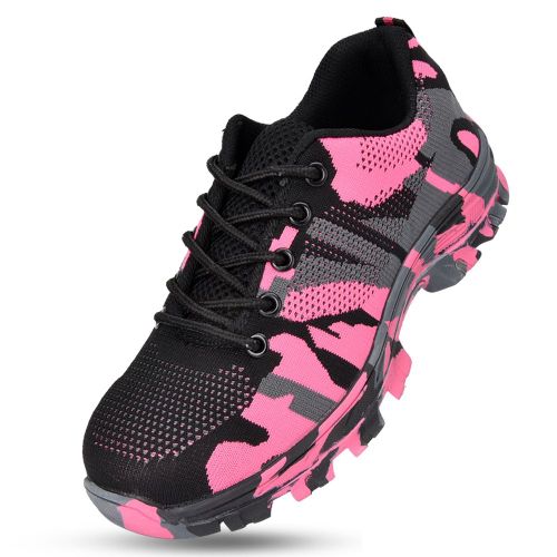 Chaussures De Securite Camouflage Pour Homme, Bottes De Travail Anti-Perforation A Embout D'acier (Rose Camouflage, Pointure 41)