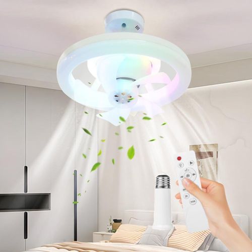 Ventilateurs Plafond avec Lumière, Ventilateur Silencieux Plafond Avec Telecommande, RGB Ventilateur Plafond avec Douille E27, 3 Couleurs (Tête secouante RVB + Connecteur d'extension) [-Ouragan X