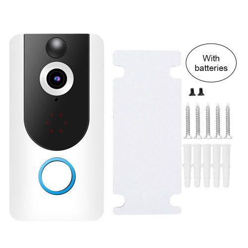 Sonnette video intelligente sans fil 1080p 2MP HD, Wi-Fi, camera de securite PIR avec batterie (blanc)