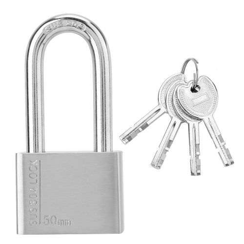 Cadenas de securite en acier inoxydable de 50 mm a anse longue, etanche et antirouille pour l'exterieur