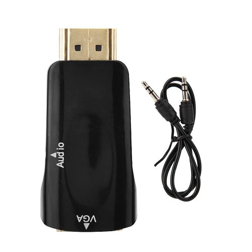 Adaptateur convertisseur video portable Mini HDMI vers VGA HD avec cable audio 3,5 mm (noir)