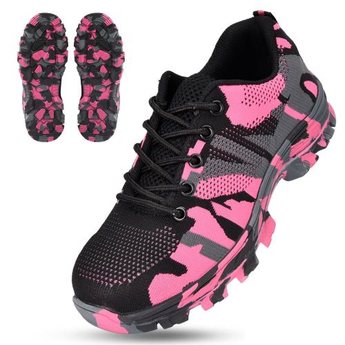 Chaussures De Securite Camouflage Pour Homme, Bottes De Travail Anti-Perforation A Embout D'acier (Rose Camouflage, Pointure 40)